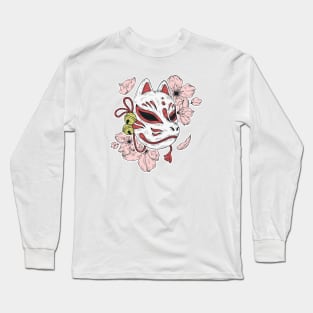 Japanese kitsune mask and sakura flower Long Sleeve T-Shirt